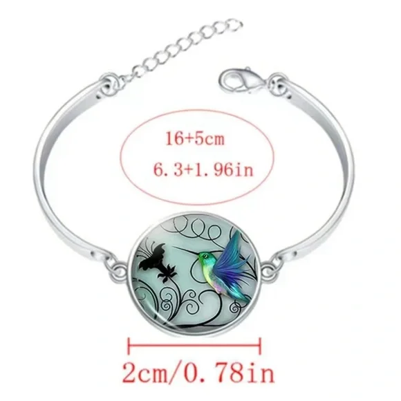 Hummingbird Round Dome Fashion Jewelry Glass Set (Necklace-Earrings-Bracelet) - Picture 3 of 4